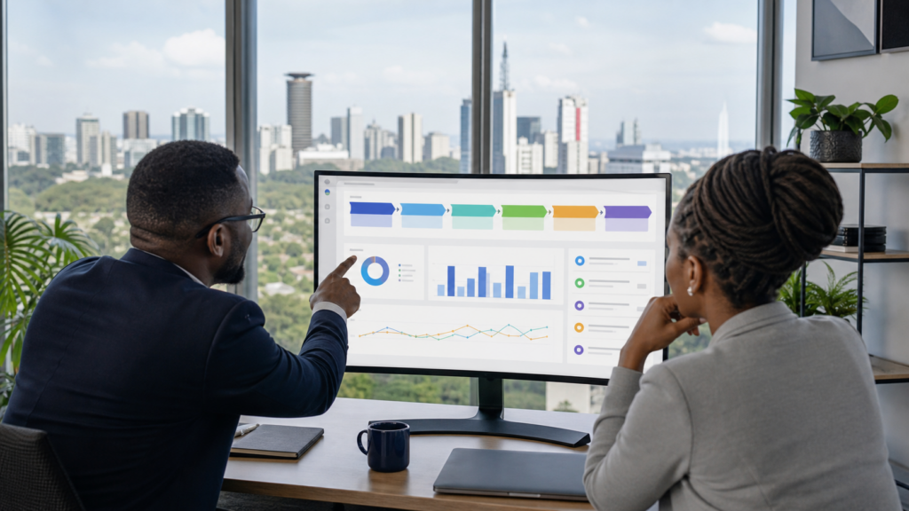 Kenyan real estate sales team qualifying property buyer leads and follow-up tasks